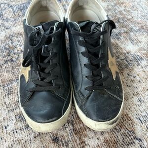 Black Leather Star Detail Sneakers